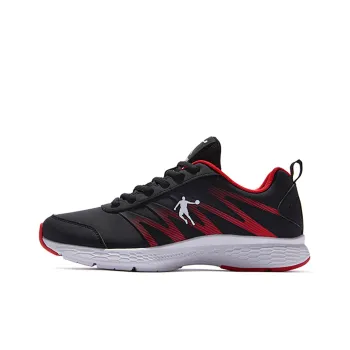 QIAODAN Cushioning Slip Resistant Low Top Long Distance Running Shoes Men's Black Aurora Red