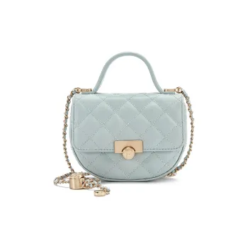 ELLE Top Grain Cow Leather/Fabric Shoulder Bag, Crossbody Bag, Handbag Regular Women's Blue/White/Rose Red/Denim