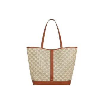 CELINE Cabas Cow Leather Binding One Shoulder Handbags Medium Size Women's Greige