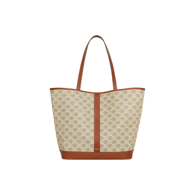 CELINE Cabas Cow Leather Binding One Shoulder Handbags Medium Size Women's Greige-0