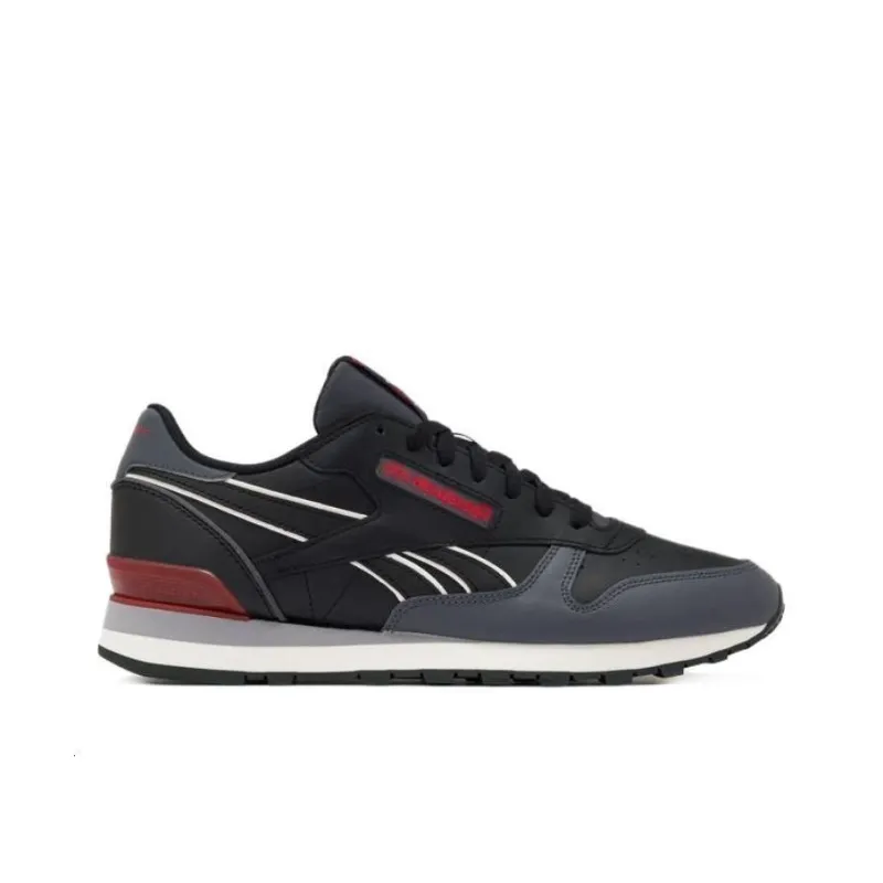 Reebok Classic Leather CLIP Cushioning Wear Resistant Low Top Running Shoes Unisex Black Red-1