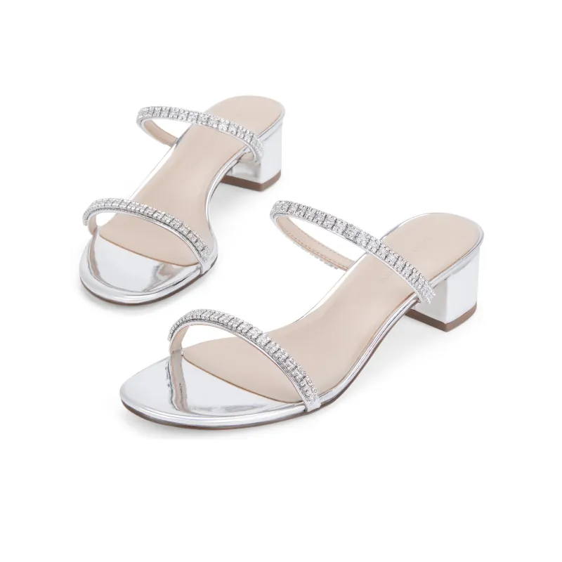 CHARLES&KEITH Small Ck One Strap Sandals Slippers 4.1cm Women's BLACK TEXTURED/Silver-5