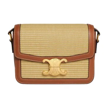 CELINE Plant Material Effect With Fabric And Cow Leather Shoulder Bag, Crossbody Bag Women's Natural & Tan