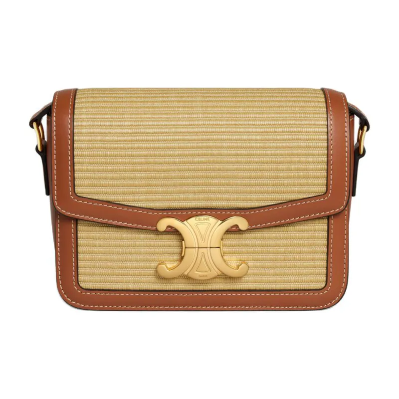 CELINE Plant Material Effect With Fabric And Cow Leather Shoulder Bag, Crossbody Bag Women's Natural & Tan-0