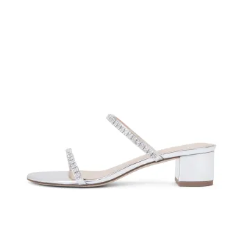 CHARLES&KEITH Small CK One Strap Sandals Slippers 4.1cm Women's BLACK TEXTURED Black Textured/Silver Silver