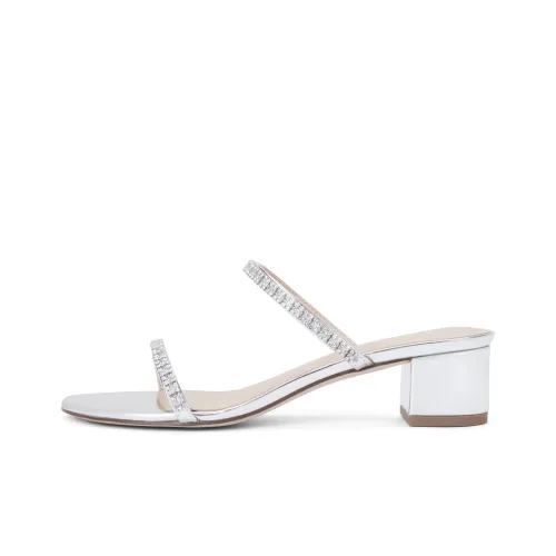 CHARLES&KEITH Small CK One Strap Sandals Slippers 4.1cm Women's BLACK TEXTURED Black Textured/Silver Silver