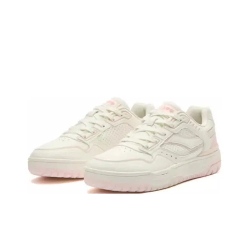 QIAODAN Inheritance 2.0 Slip Resistant Height Increasing Low Top Skateboard Shoes Women's Pink White-2