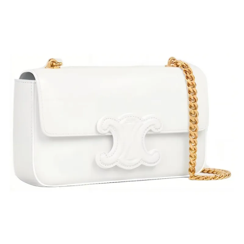 CELINE Triomphe Cow Leather Portable Crossbody Bag Shoulder Bag Women's White-1