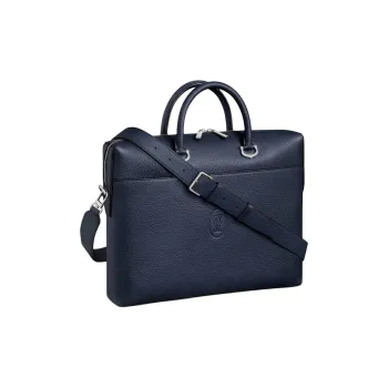 CARTIER Must De Cartier Cow Leather Briefcase Shoulder Bag Crossbody Bag Handbag Small Size Unisex Navy