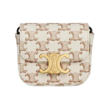 CELINE Fabric Calfskin Shoulder Bag Mini Women's White