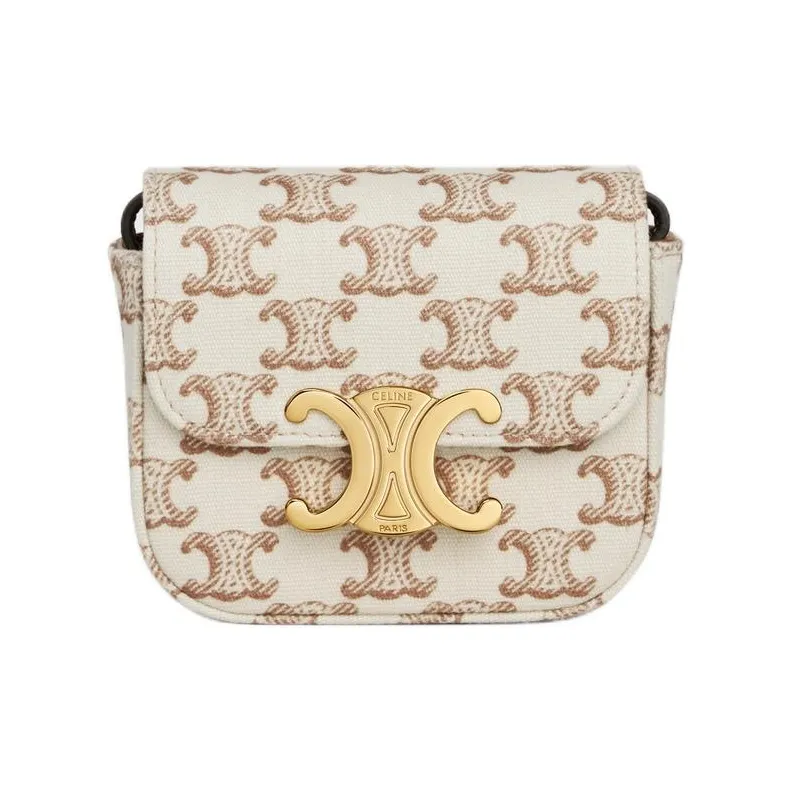 CELINE Fabric Calfskin Shoulder Bag Mini Women's White-0