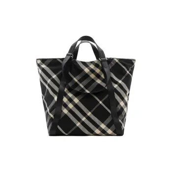 Burberry Polyester Tote Bag Shopping Bag Handbag Men's Black & Denim White