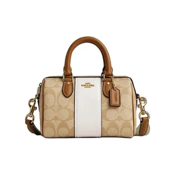 COACH Rowan Canvas With Leather Handbag Shoulder Bag Crossbody Bag Mini Women's Light Khaki & Pink White