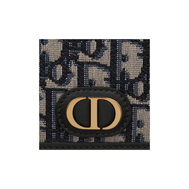 DIOR 30 Montaigne Collection Leather Trim Card Clip Card Holder Unisex Blue-4