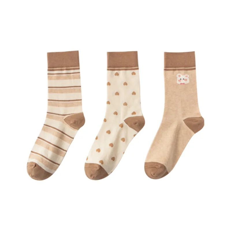 Top Melon Mid Calf Socks Women's 3 Pack Khaki-0
