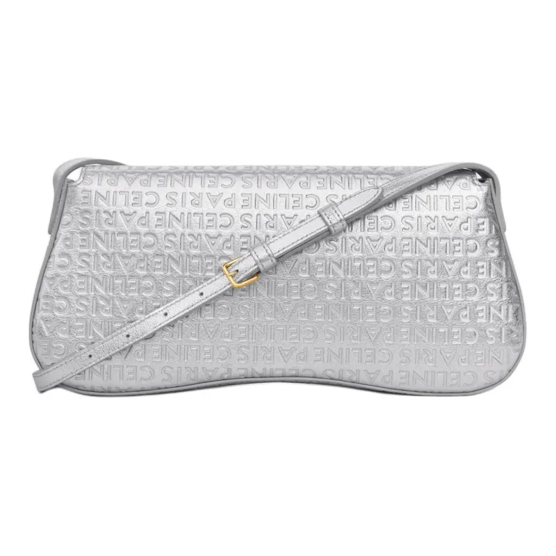 CELINE Laminated Cow Leather Crossbody Bag, Shoulder Bag Women's Silver-3