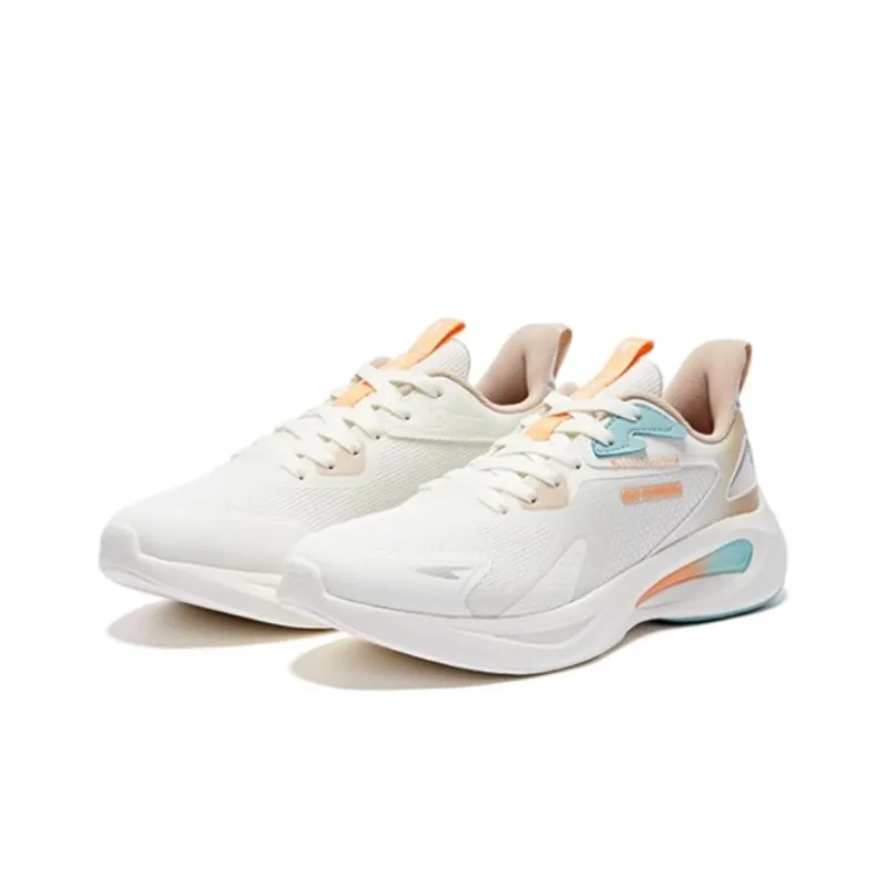 QIAODAN Hydrogen Shadow Cushioned Slip Resistant Low Top Running Shoes Men's White-2