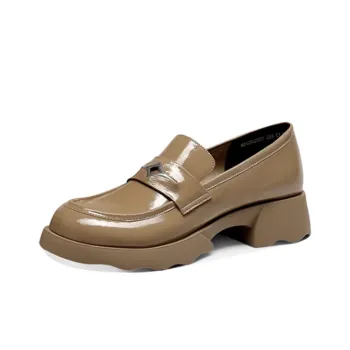 JESSICA SOPHIA Wide Head Small Leather Shoes Loafers 3.5cm Women's Black