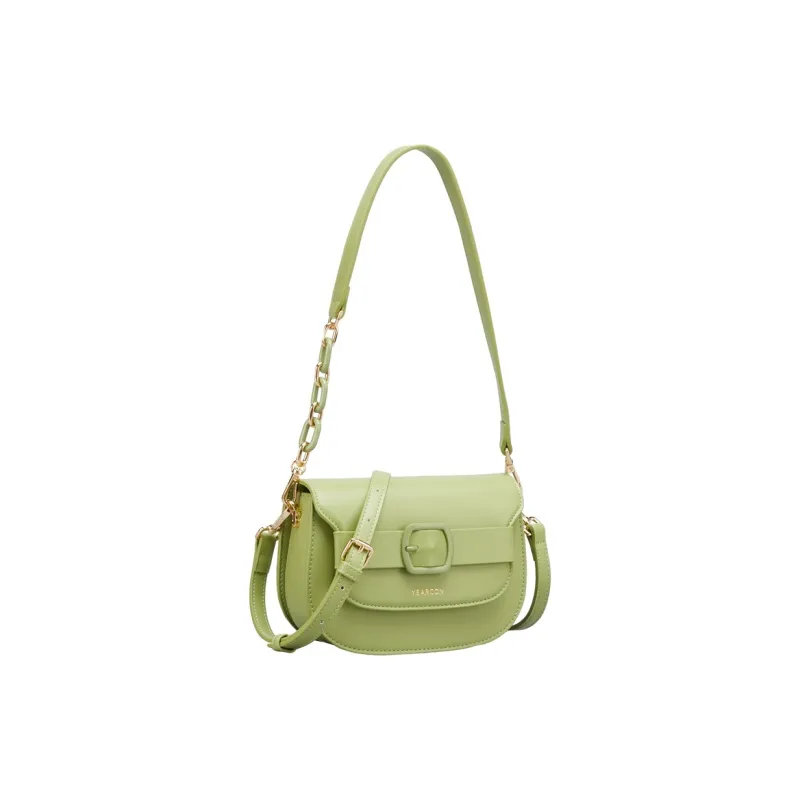 YEARCON Synthetic Leather Saddle Bags Shoulder Bags Women's Green/Apricot-1