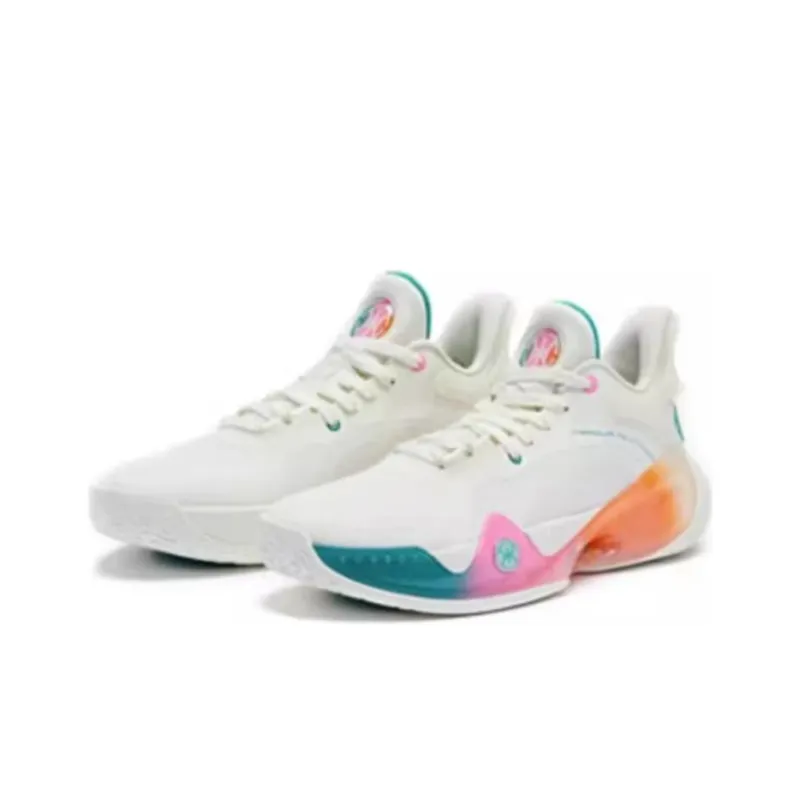 QIAODAN Battle Axe 6 Cushioning Wear Resistant Mid Top Basketball Shoes Men's White Green-2