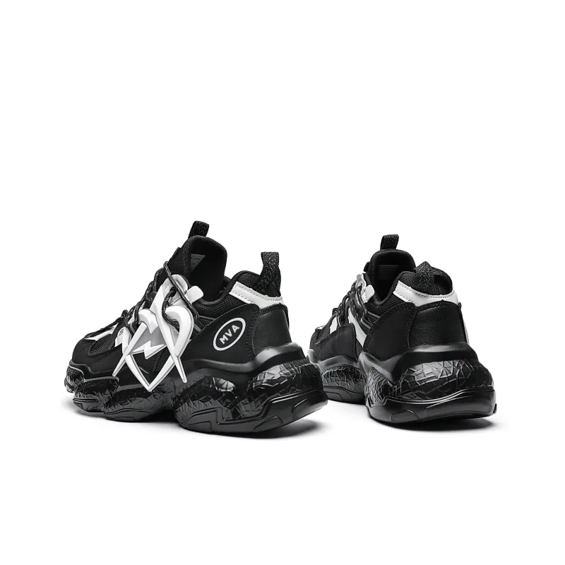 MVA Lightweight And Breathable Low Top Chunky Sneakers 6cm Unisex Black White-3