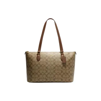 COACH Gallery Leather Tote Bag Shopping Bag Handbag Shoulder Bag Large Size Women's Brown & Khaki
