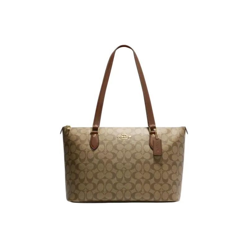 COACH Gallery Leather Tote Bag Shopping Bag Handbag Shoulder Bag Large Size Women's Brown & Khaki-0
