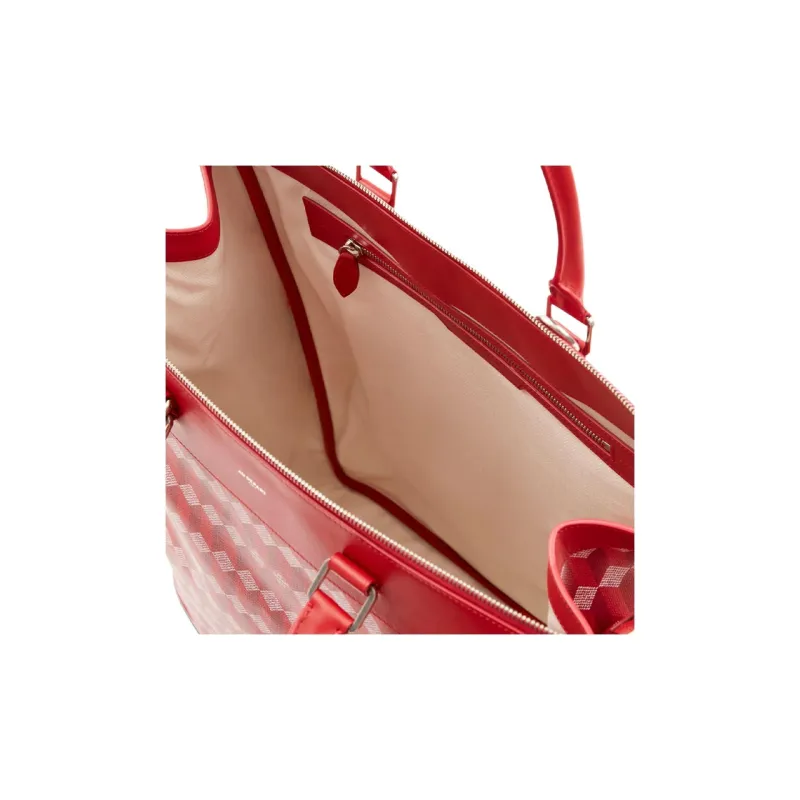 AU DEPART Coated Cotton Canvas One Shoulder Handbags Large Size Women's Red-4