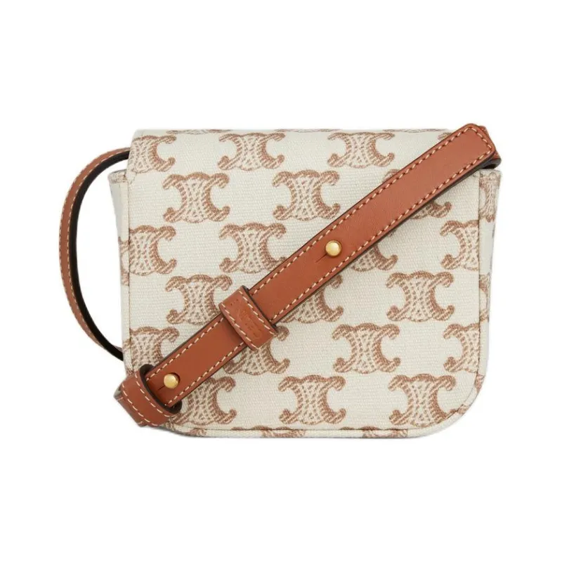CELINE Fabric Calfskin Shoulder Bag Mini Women's White-2