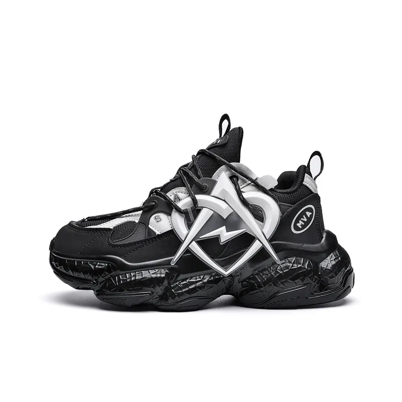 MVA Lightweight And Breathable Low Top Chunky Sneakers 6cm Unisex Black White-4
