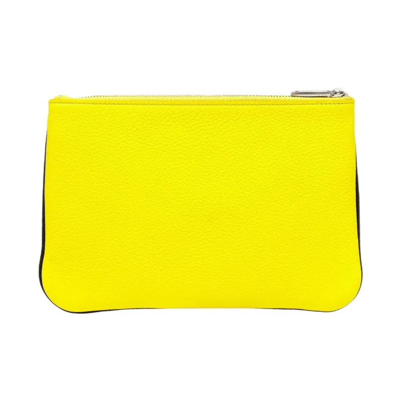 FERRAGAMO Calfskin Clutch Men's Black & Yellow-2