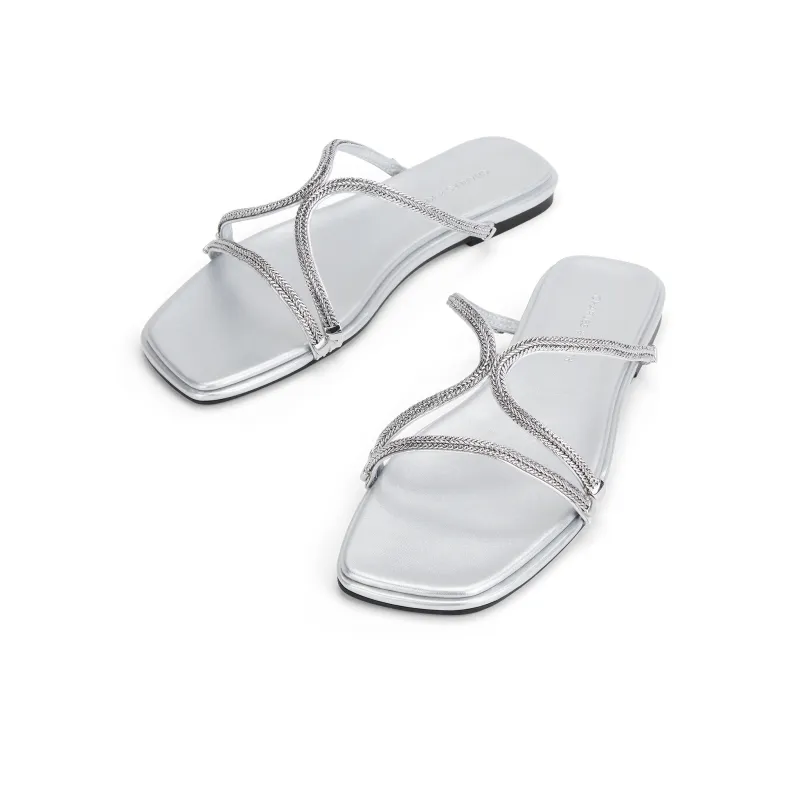 CHARLES&KEITH Small Ck Slide Slippers 0.7cm Women's BLACK TEXTURED/Silver-6