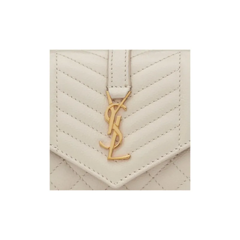 SAINT LAURENT Monogram Cow Leather/Sheepskin Card Holder Women's Vintage White-4