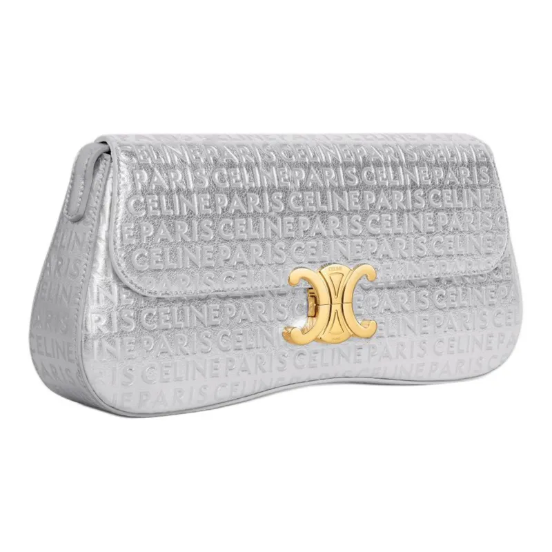CELINE Laminated Cow Leather Crossbody Bag, Shoulder Bag Women's Silver-2