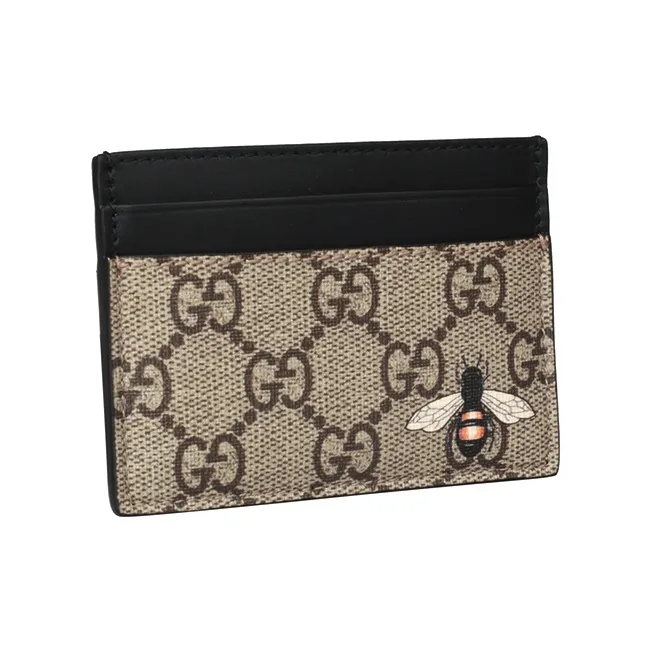 GUCCI Canvas With Leather Trim Card Clip Card Holder Men's Ebony/Black-2