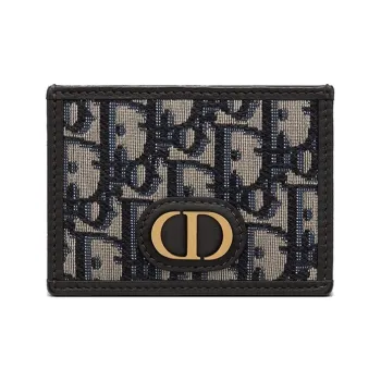 DIOR 30 Montaigne Collection Leather Trim Card Clip Card Holder Unisex Blue