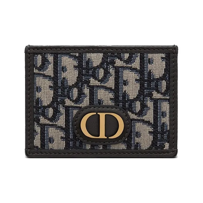 DIOR 30 Montaigne Collection Leather Trim Card Clip Card Holder Unisex Blue-0