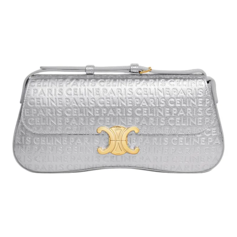 CELINE Laminated Cow Leather Crossbody Bag, Shoulder Bag Women's Silver-0