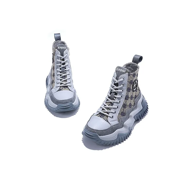 Junjali Abrasion Resistant Lightweight Height Increasing High Top Casual Shoes Women's Gray-4