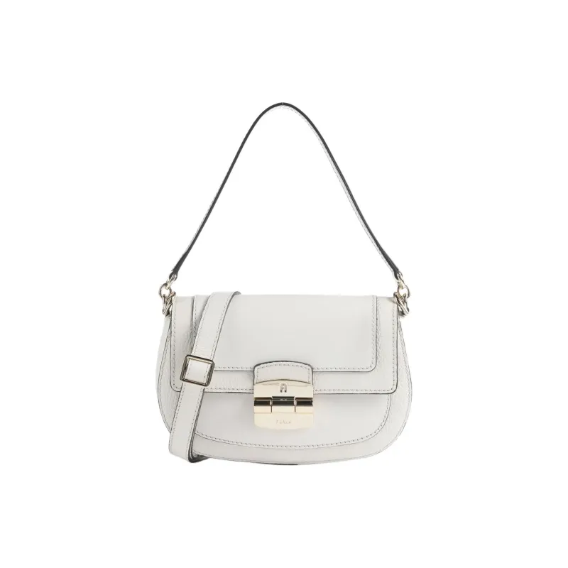 Furla Club 2 Cowhide Leather Saddle Bag, Shoulder Bag, Crossbody Bag Small Size Women's White-1