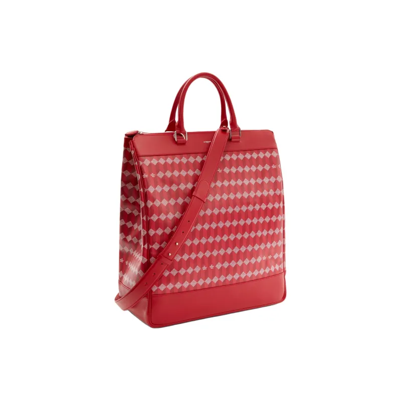 AU DEPART Coated Cotton Canvas One Shoulder Handbags Large Size Women's Red-1