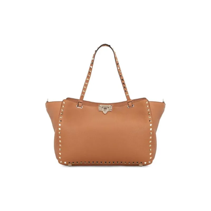 Valentino GARAVANI ROCKSTUD Calfskin One Shoulder Handbag Medium Size Women's Orange-0
