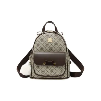 Weymond PVC Vintage Pattern Travel Bag Backpack Women's Coffee/Earth Yellow/Khaki