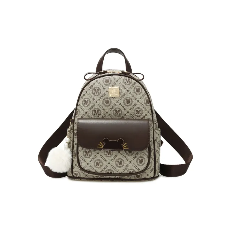 Weymond PVC Vintage Pattern Travel Bag Backpack Women's Coffee/Earth Yellow/Khaki-0