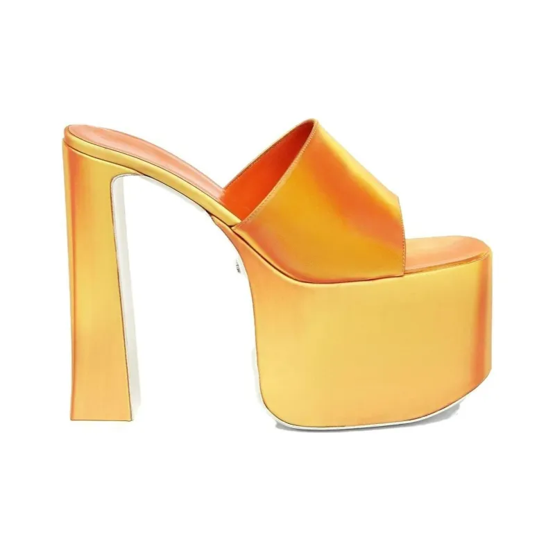 GCDS Holo Graphics Slide Slippers 16cm Women's Orange-1