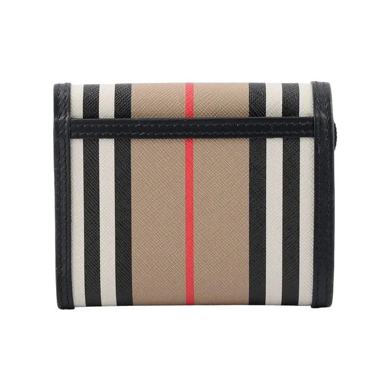 Burberry Canvas With Leather Wallet Women's Beige & Brown Black-2