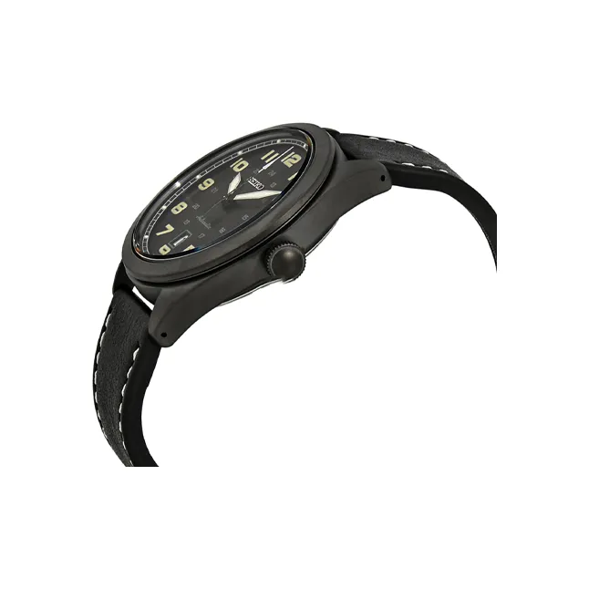 SEIKO Automatic Mechanical Movement Leather Strap Watch Unisex Black Dial-1