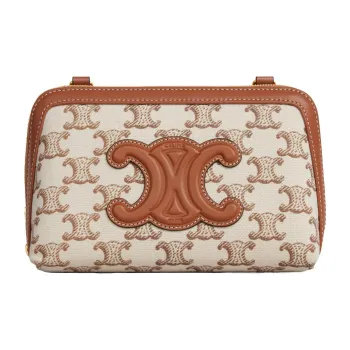 CELINE Calfskin One Shoulder Clutch Women's White