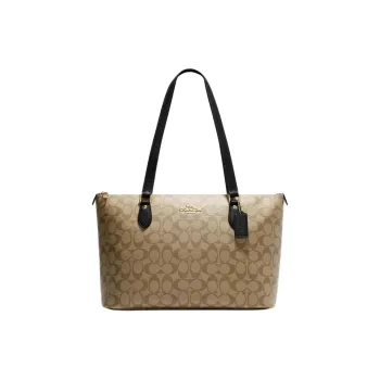 COACH Gallery Canvas Tote Bag, Shopping Bag, Handbag, Shoulder Bag Women's Black & Khaki
