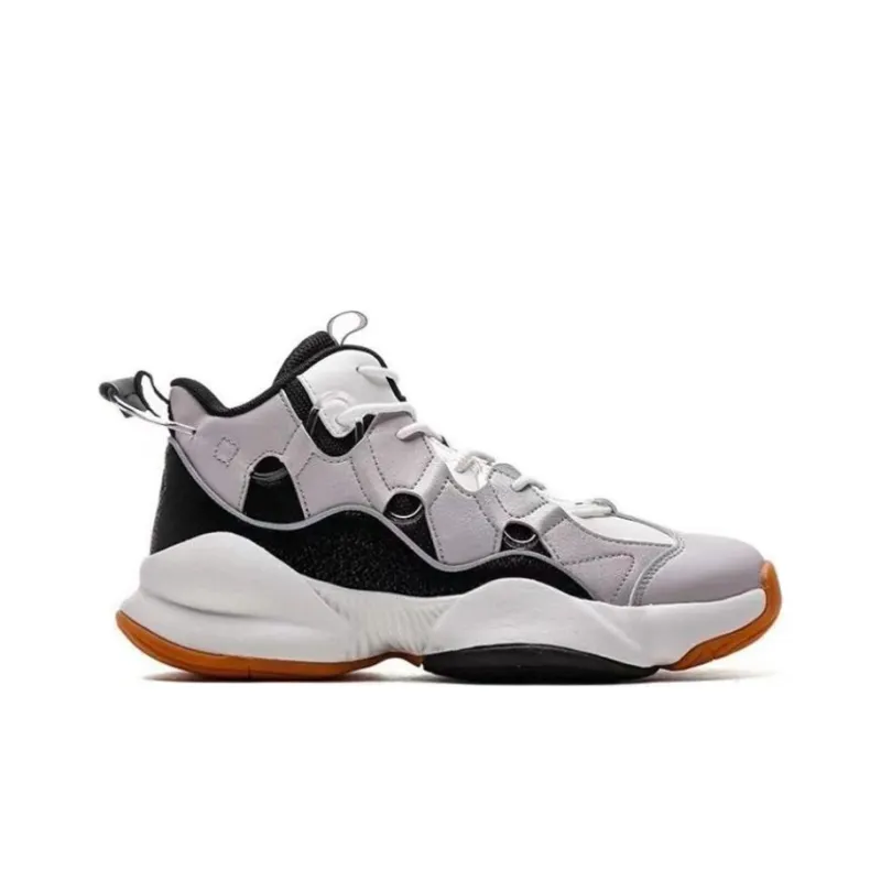 QIAODAN Cushioning Anti Slip And Wear Resistant Mid Top Basketball Shoes Women's Black White-1